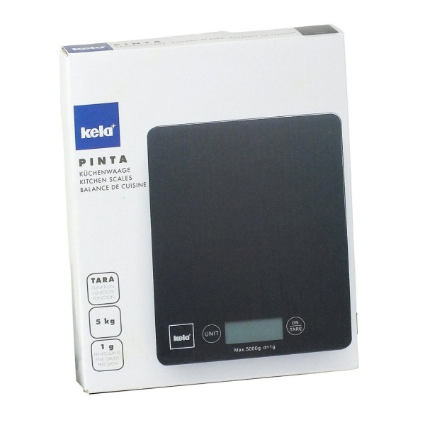 Вага кухонна електронна KELA, Pinta, чорна — приклад застосування: для точного зважування інгредієнтів під час приготування та випічки.