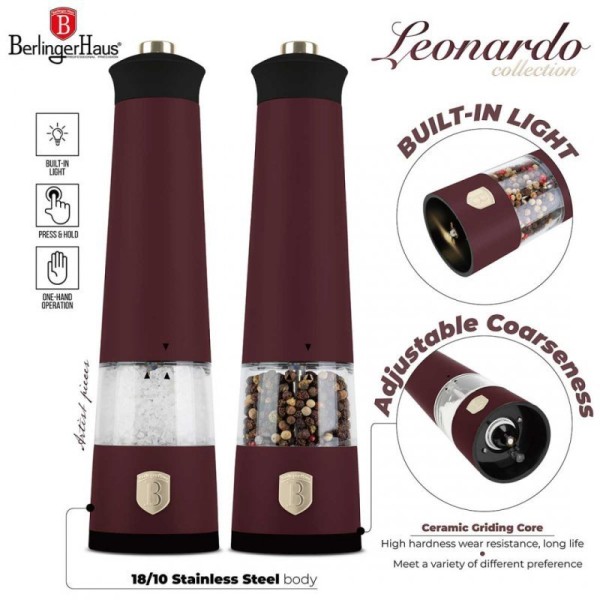 Електричний млинок, Berlinger Haus BH-9555 Leonardo, набір для солі й перцю, для кухні