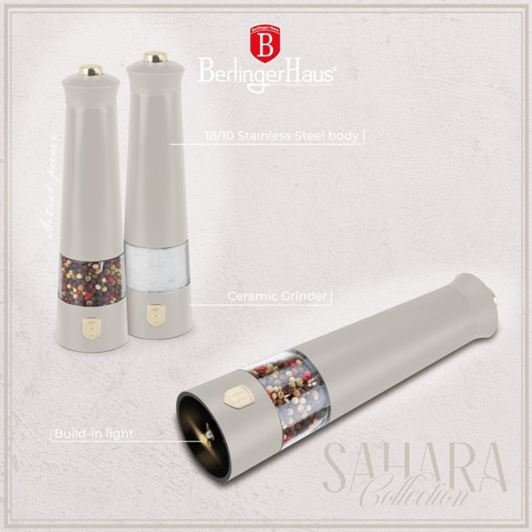 Młynki do przypraw BerlingerHaus Sahara BH-9545 — elektryczne do soli i pieprzu, 2 szt.