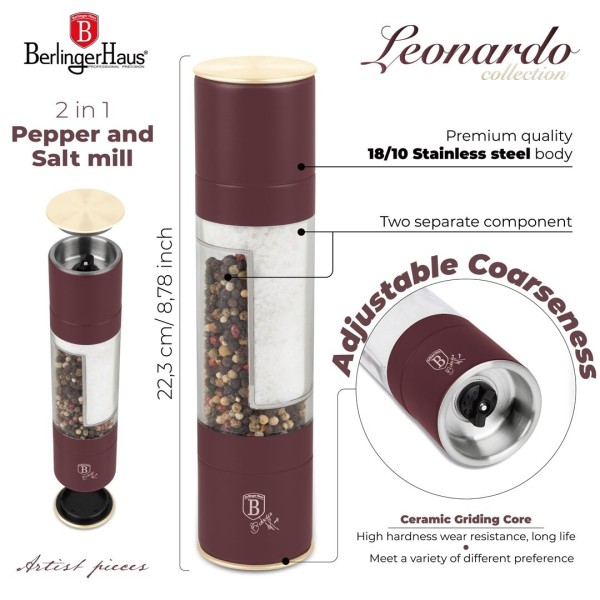 Młynek do przypraw BerlingerHaus Leonardo Collection BH-8581 — pieprz i sól 2w1