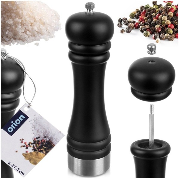 Пряний млинок для перцю й солі, Orion, ручний, дерев’яний, 21.5 см, чорний, 130237