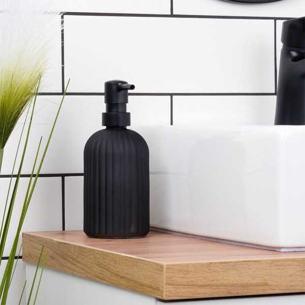 Дозатор скляний до миття посуду VILDE 568002, 400 мл, чорний, для зливної кухні, використовуйте з рідким миючим  