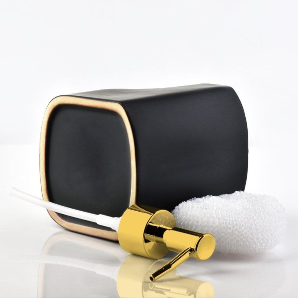 Dozownik kuchenny, VILDE 568007, GOLD 400 ml — dozownik płynu z pojemnikiem na gąbkę, czarny