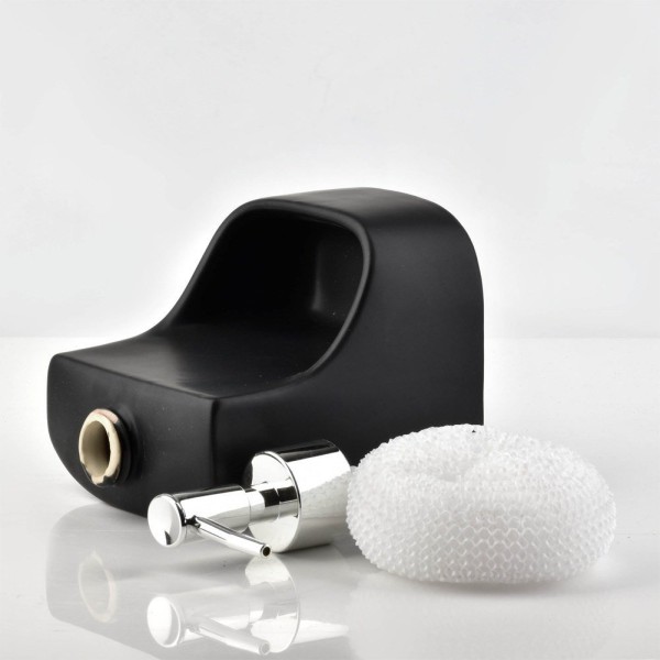 Dozownik kuchenny, SILVER VILDE 568006 – dozownik płynu 400 ml z pojemnikiem na gąbkę, czarny