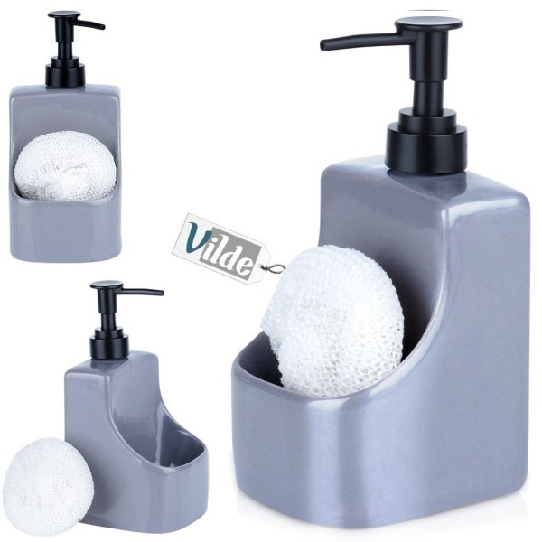 Дозатор для мийного засобу VILDE з контейнером та губкою, 400 ml, сірий, 568008