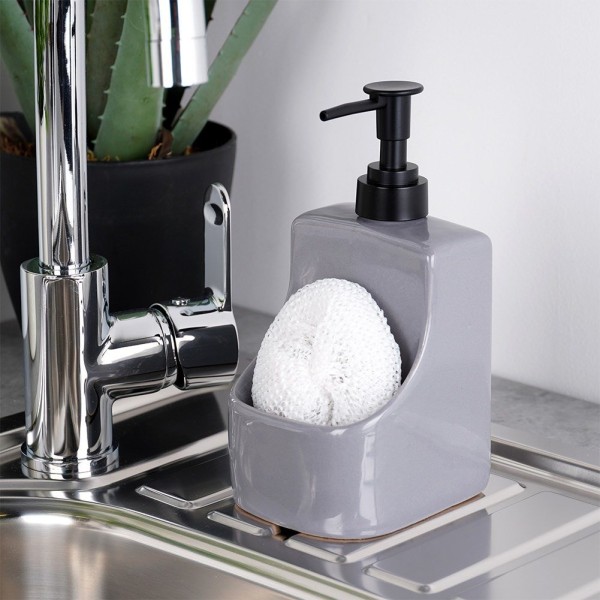 Дозатор для мийного засобу VILDE з контейнером та губкою, 400 ml, сірий, 568008