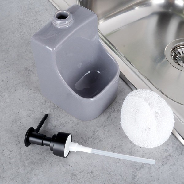 Дозатор для мийного засобу VILDE з контейнером та губкою, 400 ml, сірий, 568008