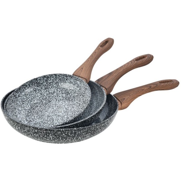 Zestaw patelni tradycyjnych Kinghoff Granit Wood 20/24/28 cm na kuchnię