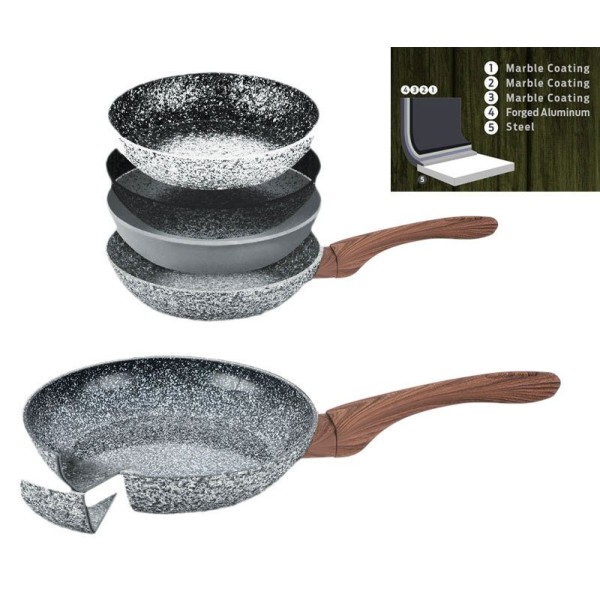 Zestaw patelni tradycyjnych Kinghoff Granit Wood 20/24/28 cm na kuchnię
