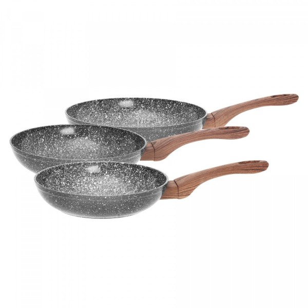 Zestaw patelni tradycyjnych Kinghoff Granit Wood 20/24/28 cm na kuchnię
