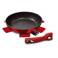 Patelnia granitowa Berlinger Haus Metallic Burgundy BH-1946 28cm z odpinanym uchwytem do łatwego smażenia i przenoszenia
