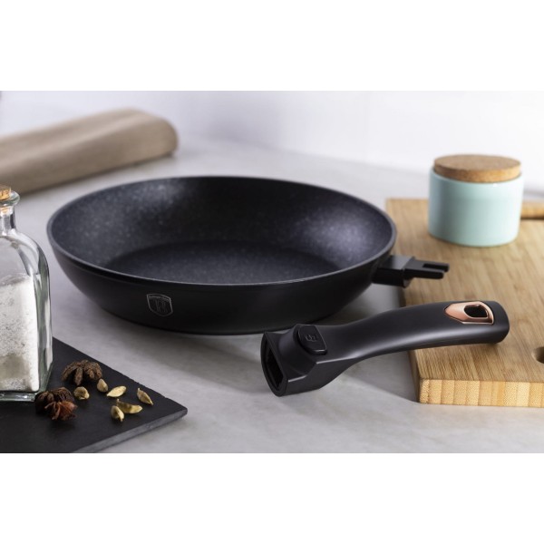 Patelnia granitowa Berlinger Haus Black Rose BH-1952 28 cm z odpinanym uchwytem do smażenia bez przywierania
