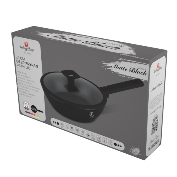 Пательня BerlingerHaus Matte Black BH-8179 24 см з кришкою для смаження та приготування їжі