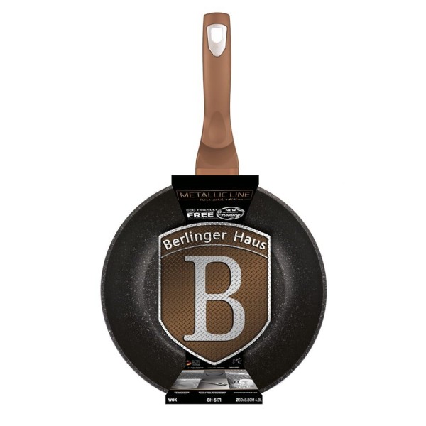 Patelnia wok Berlinger Haus Metallic Line Rose Gold 30 cm do smażenia i gotowania