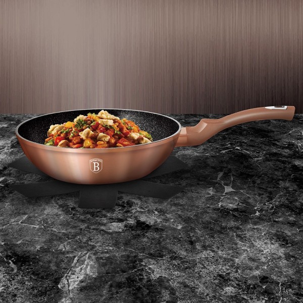 Patelnia wok Berlinger Haus Metallic Line Rose Gold 30 cm do smażenia i gotowania