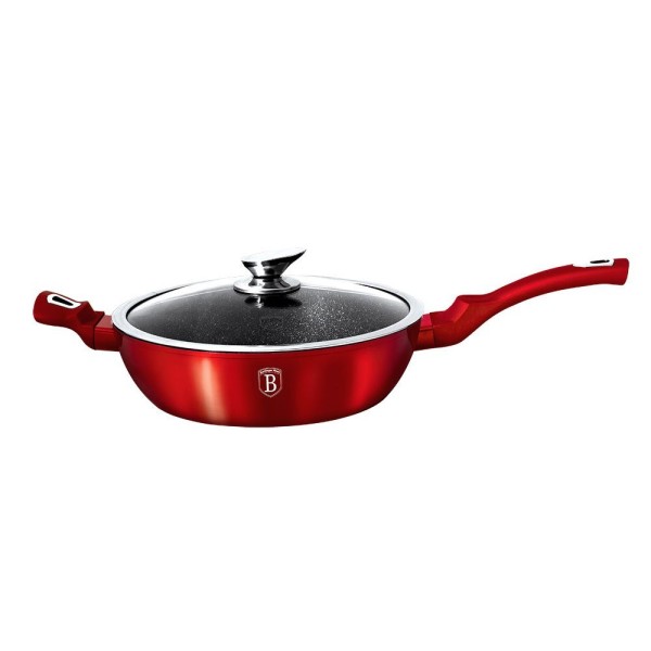 Patelnia granitowa Berlinger Haus Burgundy Metallic Line 28 cm do smażenia i gotowania