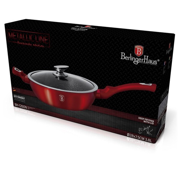 Patelnia granitowa Berlinger Haus Burgundy Metallic Line 28 cm do smażenia i gotowania
