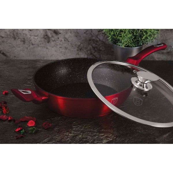Patelnia granitowa Berlinger Haus Burgundy Metallic Line 28 cm do smażenia i gotowania