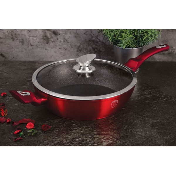 Patelnia granitowa Berlinger Haus Burgundy Metallic Line 28 cm do smażenia i gotowania