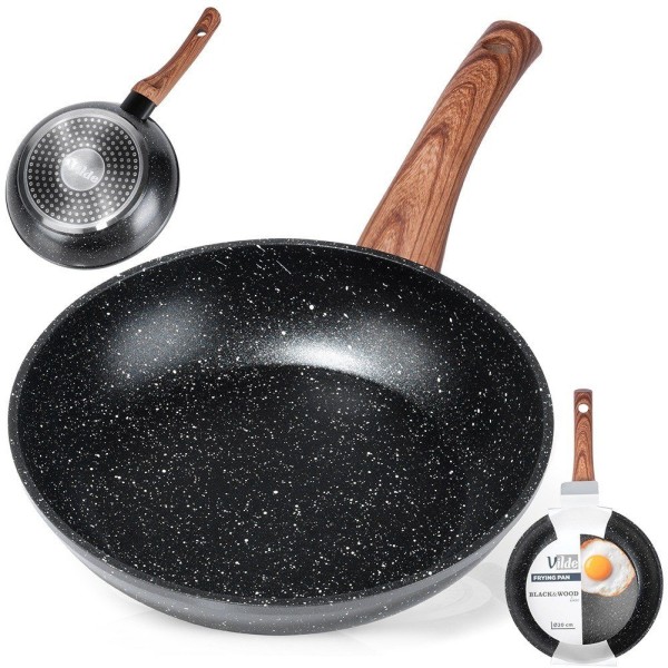 Patelnia tradycyjna VILDE 199059 Black&Wood 20 cm — granitowa, nieprzywierająca, do indukcji