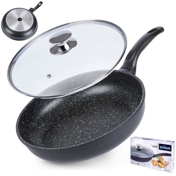 Patelnia tradycyjna ORION Grande 28 cm, granitowa non-stick, z pokrywką, na indukcję