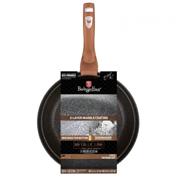 Zestaw patelni Berlinger Haus Metallic Line Rose Gold BH-1611-N 22/26 cm do smażenia i duszenia
