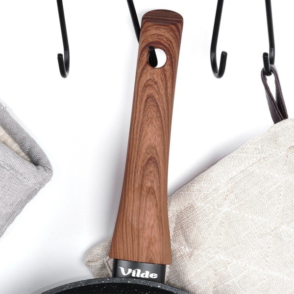 Patelnia tradycyjna VILDE 199061 Black&Wood 26 cm, granitowa nieprzywierająca, indukcja