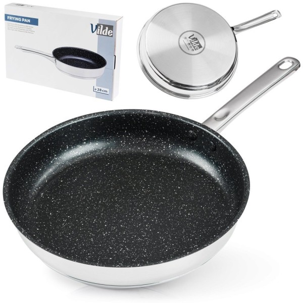 Patelnia tradycyjna VILDE 199019, stal nierdzewna 28 cm, nieprzywierająca, indukcja