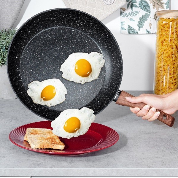 Patelnia tradycyjna VILDE 199064 Black&Wood 32 cm, granitowa nieprzywierająca, indukcja