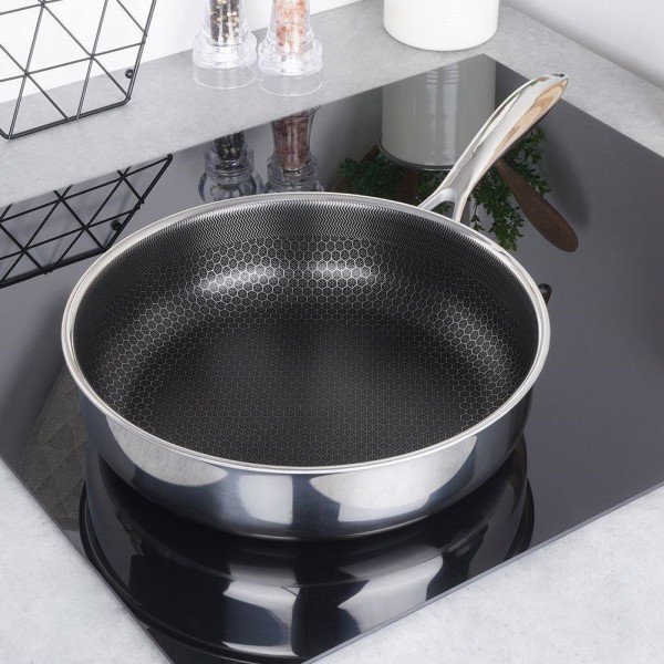 Patelnia tradycyjna ORION COOKCELL 28 cm, głęboka stal nierdzewna, non-stick, indukcja