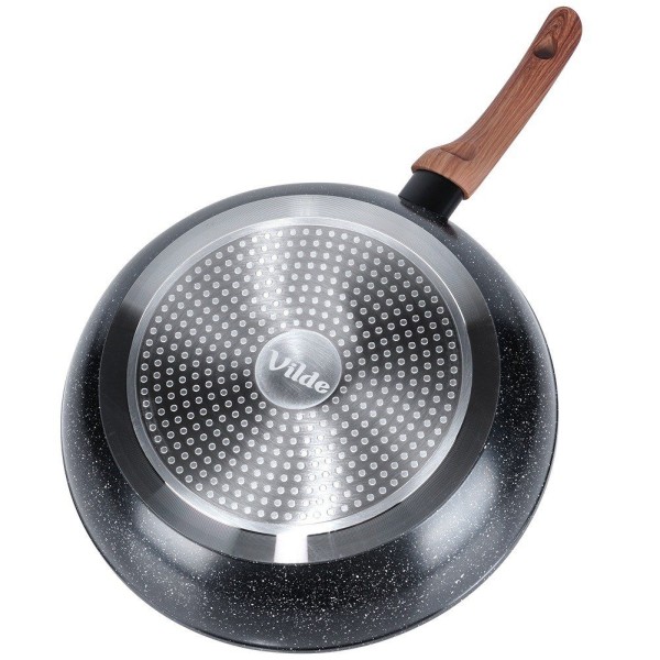Patelnia tradycyjna VILDE 199063 Black&Wood 30 cm, granitowa nieprzywierająca, do indukcji