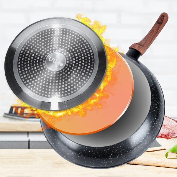 Patelnia tradycyjna VILDE 199063 Black&Wood 30 cm, granitowa nieprzywierająca, do indukcji