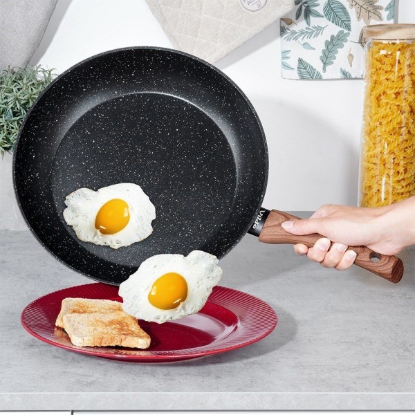 Patelnia tradycyjna VILDE 199063 Black&Wood 30 cm, granitowa nieprzywierająca, do indukcji