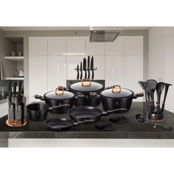Пателня традиційна Berlinger Haus Black Rose BH-6184 гранитова 24 см глибока з виливом для кухні