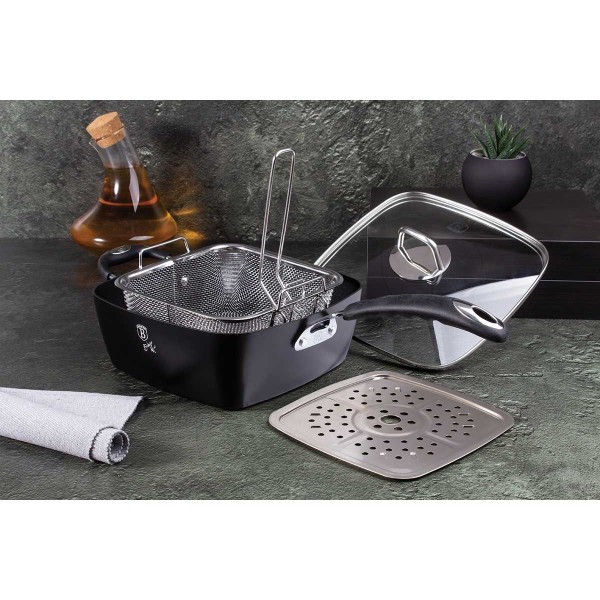 Patelnia Berlinger Haus Black Pro BH-6554 24cm z koszem i płytą parową do gotowania na parze