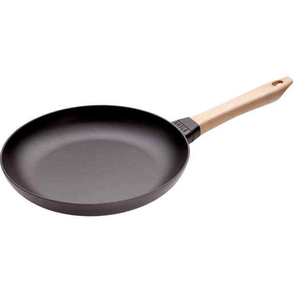 Patelnia tradycyjna Staub żeliwna 28 cm z drewnianym uchwytem do smażenia