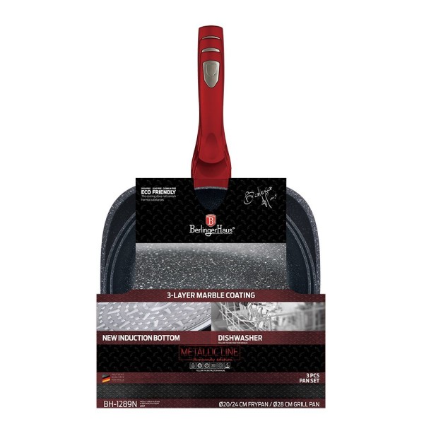 Zestaw patelni Berlinger Haus Metallic Line Burgundy BH-1289-N do smażenia 20/24/28 cm granitowych