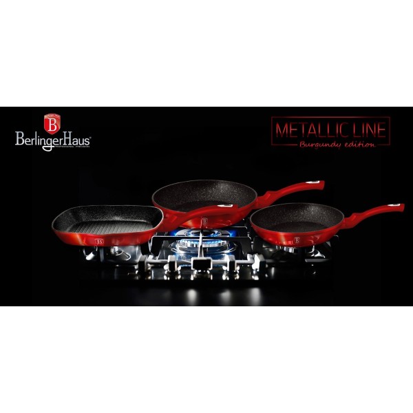 Zestaw patelni Berlinger Haus Metallic Line Burgundy BH-1289-N do smażenia 20/24/28 cm granitowych