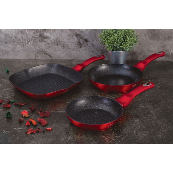Zestaw patelni Berlinger Haus Metallic Line Burgundy BH-1289-N do smażenia 20/24/28 cm granitowych