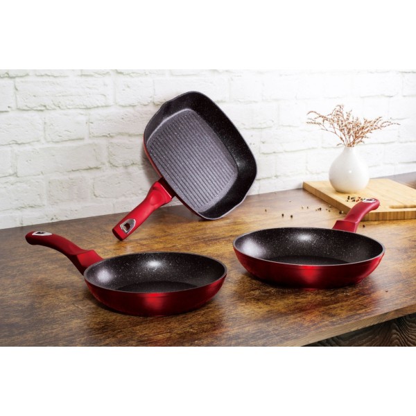 Zestaw patelni Berlinger Haus Metallic Line Burgundy BH-1289-N do smażenia 20/24/28 cm granitowych