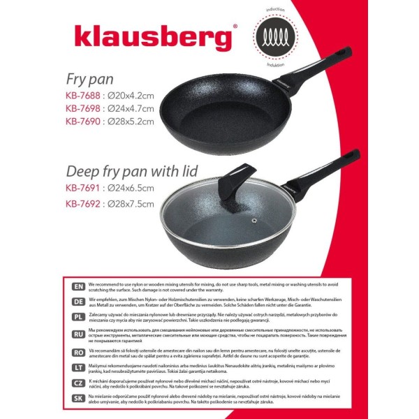 Patelnia Klausberg KB-7689 z powłoką marmurową non-stick 24 cm do smażenia bez przywierania
