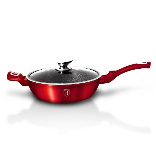 Patelnia granitowa Berlinger Haus Burgundy Metallic Line 32cm do smażenia i duszenia