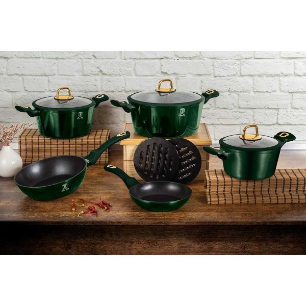 Patelnia granitowa Berlinger Haus Metallic Line Emerald BH-6049 24 cm z pokrywką do smażenia i duszenia