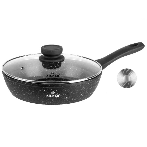 Patelnia głęboka Zilner ZL-7716 26 cm 2,6 L marmurowa z pokrywką do smażenia i duszenia potraw