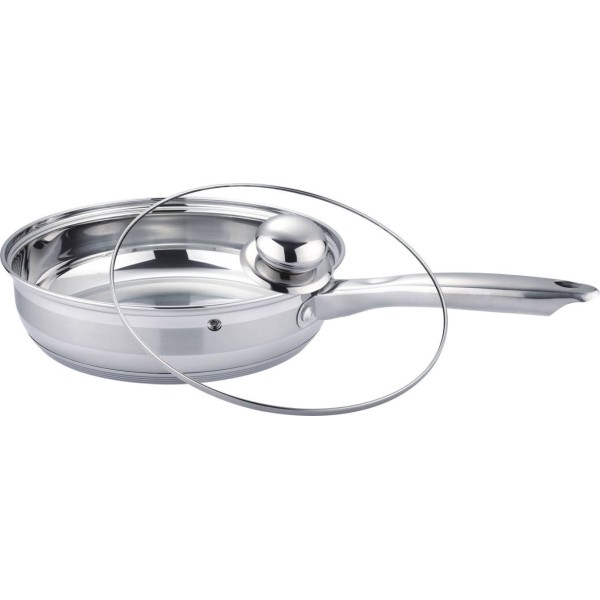 Patelnia tradycyjna BRUNBESTE BB-2220 ze stali nierdzewnej 20 cm z pokrywką, do indukcji