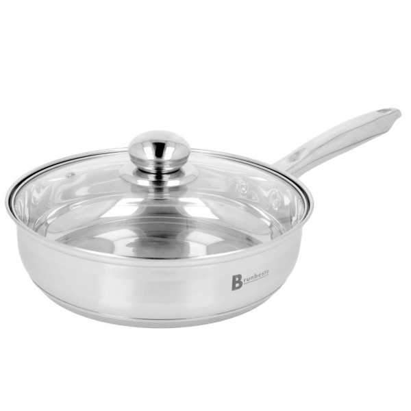 Patelnia tradycyjna BRUNBESTE BB-2220 ze stali nierdzewnej 20 cm z pokrywką, do indukcji