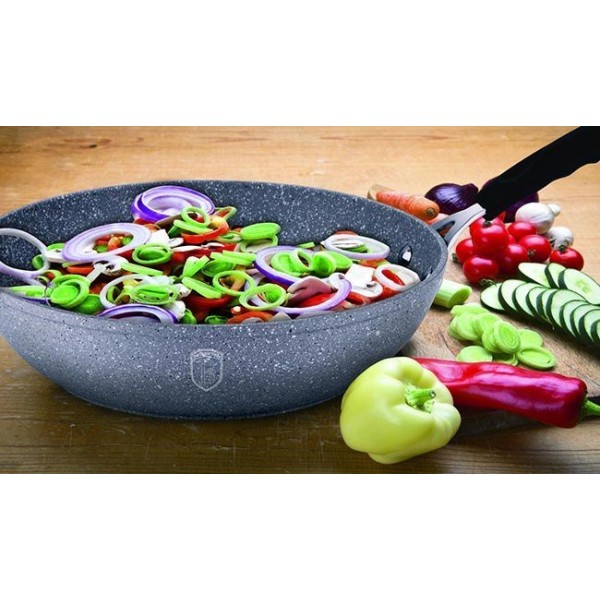 Patelnia Wok Berlinger Haus Stone Touch 28cm Szara do smażenia i duszenia potraw