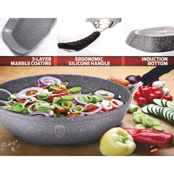 Patelnia Berlinger Haus Stone Touch 28 cm szara do smażenia codziennego