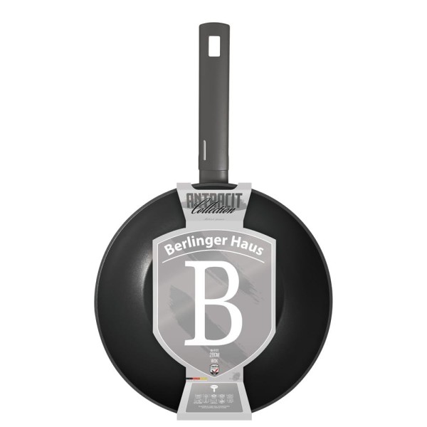 Пательня глибока Berlinger Haus Antracit BH-8123 WOK 28см з титановим покриттям для приготування страв