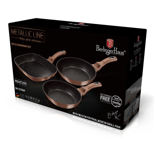 Zestaw patelni Berlinger Haus Metallic Line Rose Gold 20/24/28 cm do gotowania